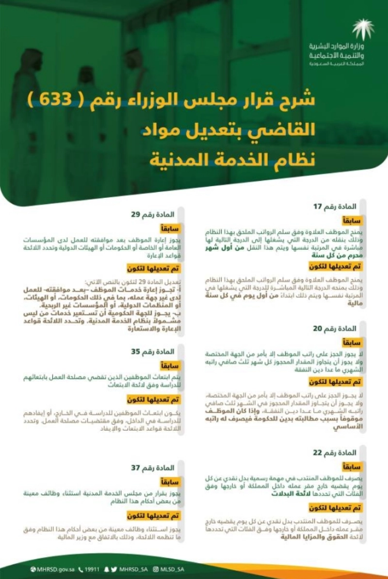 شرح قرار مجلس الوزراء القاضي بتعديل مواد نظام الخدمة المدنية (واس)