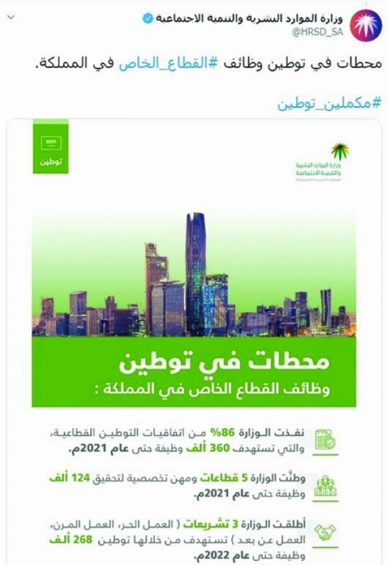 تغريدة وزارة الموارد البشرية أمس (مكة)
