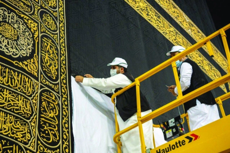 عملية رفع الجزء السفلي من كسوة الكعبة (مكة)