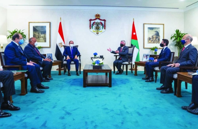 لقاء الملك عبدالله الثاني مع الرئيس عبدالفتاح السيسي (د ب أ)