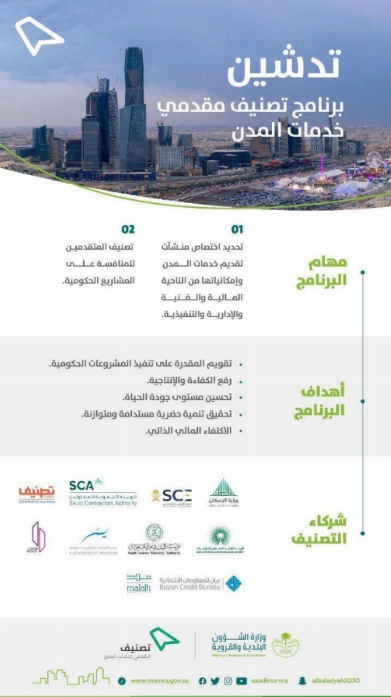 تدشين برنامج تصنيف مقدمي خدمات المدن