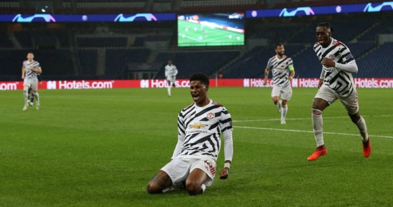 راشفورد محتفلا بهدفه في سان جيرمان (موقع مانشستر يونايتد)