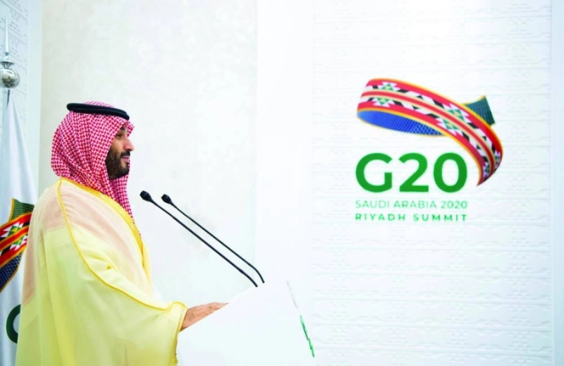 الأمير محمد بن سلمان خلال تلاوة البيان الصحفي (واس)