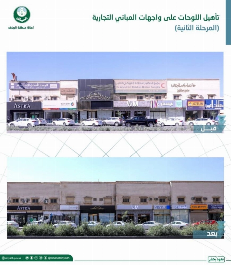 أمانة الرياض تبدأ ثاني مراحل تأهيل اللوحات على واجهات المباني التجارية