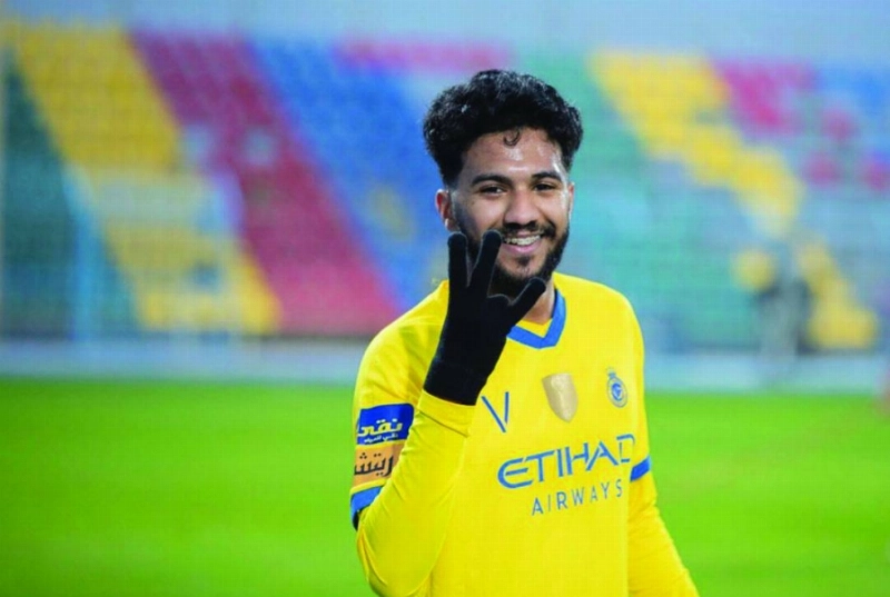 لاعب النصر خالد الغنام بعد الانتصار على الباطن (مكة)