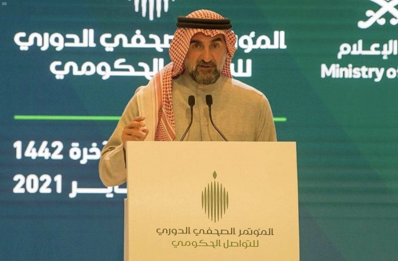 محافظ صندوق الاستثمارات العامة خلال المؤتمر الصحفي الدوري للتواصل الحكومي (واس)