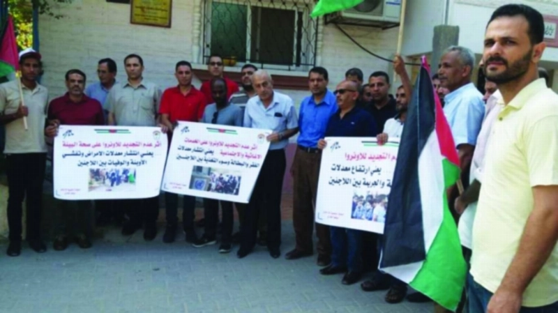 احتجاجات في غزة أمام مبنى الأونروا (مكة)