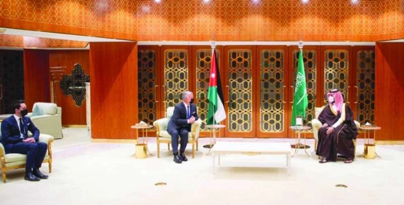 الأمير محمد بن سلمان خلال لقائه الملك عبدالله الثاني (واس)