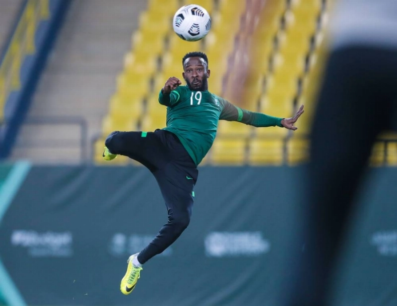 فهد المولد خلال تدريبات الأخضر (موقع المنتخب السعودي)