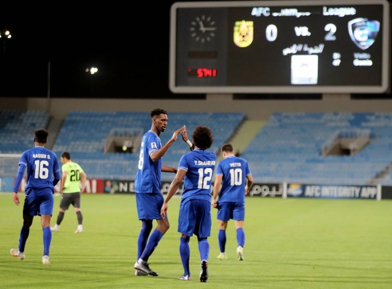 فرحة الهلال بهدف في المباراة الماضية أمام أجمك (نواف الجبني)