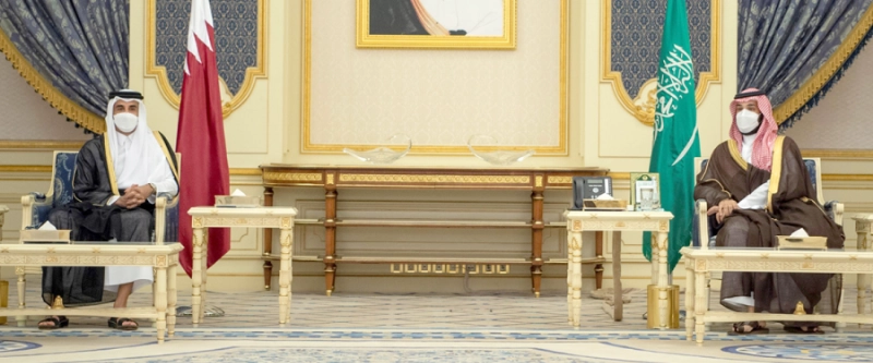الأمير محمد بن سلمان والشيخ تميم بن حمد خلال مباحثاتهما (واس)