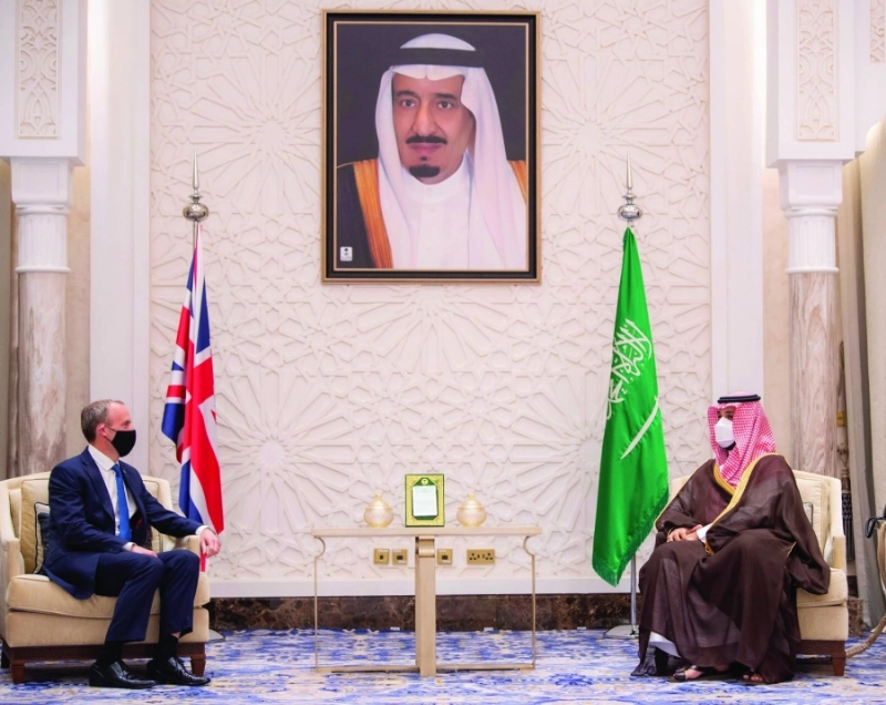 الأمير محمد بن سلمان خلال لقائه دومينيك راب (واس )