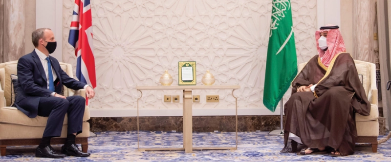 الأمير محمد بن سلمان خلال لقائه دومينيك راب (واس )