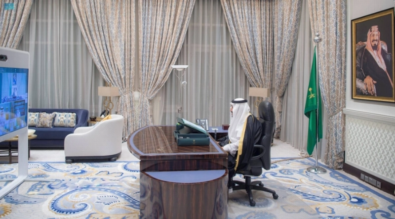 خادم الحرمين مترئسا جلسة مجلس الوزراء عبر الاتصال المرئي (واس)