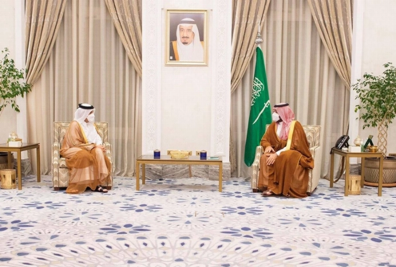 الأمير محمد بن سلمان خلال استقباله محمد آل ثاني (واس)