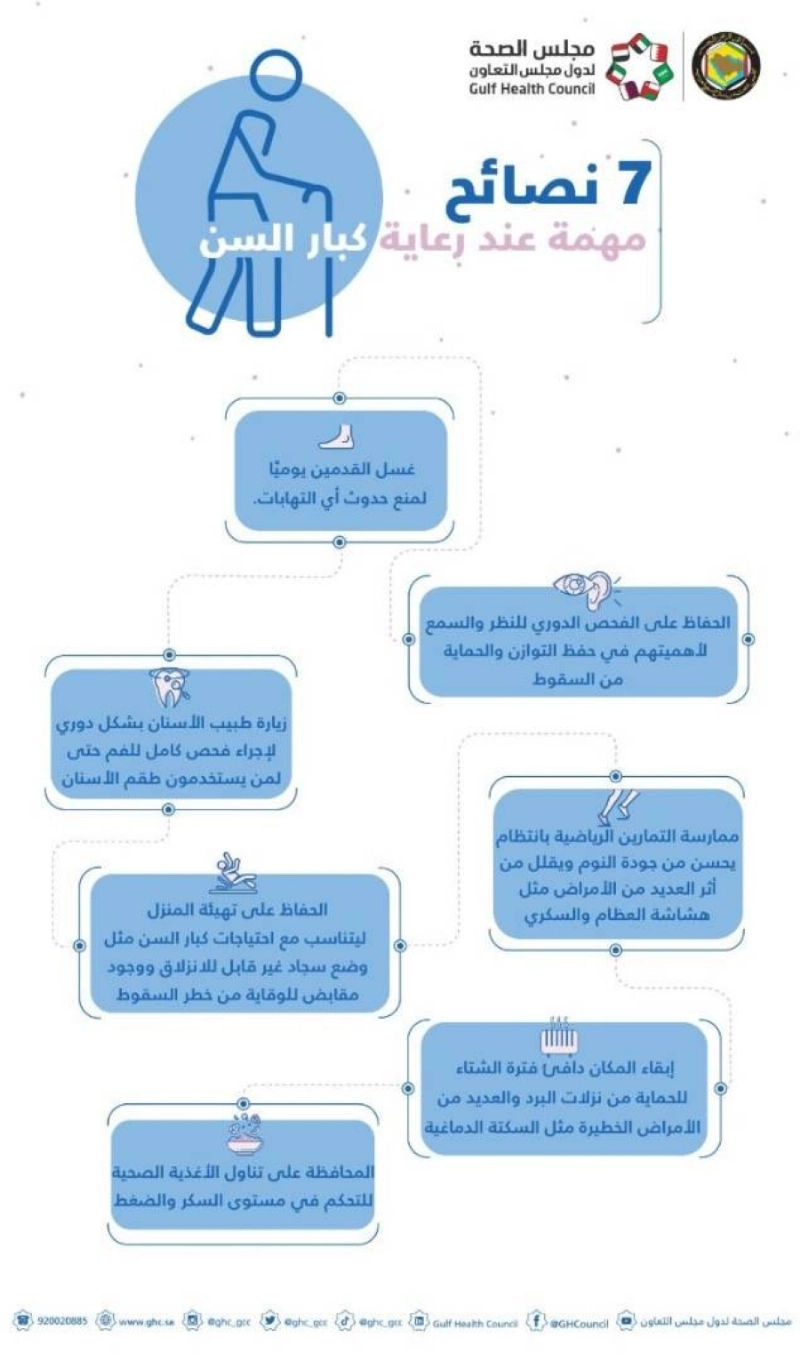 مجلس الصحة الخليجي يقدم سبع نصائح لكبار السن