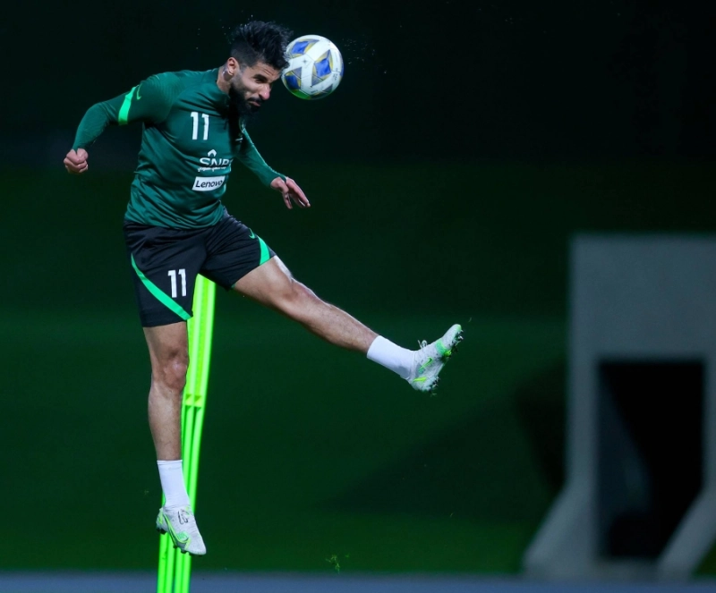 صالح الشهري خلال الاستعدادات لمواجهة عمان