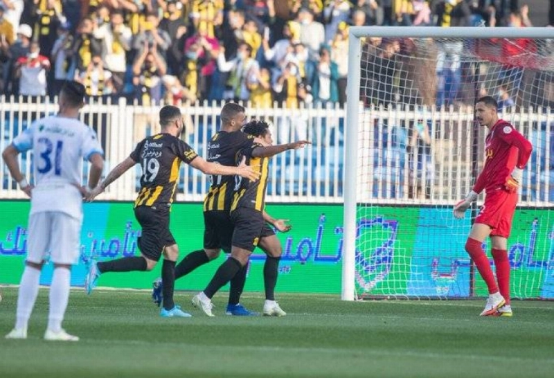 فرحة لاعبي الاتحاد بالهدف الأول