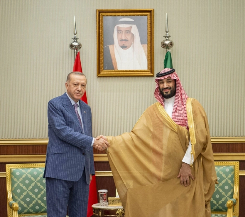 الأمير محمد بن سلمان مصافحا الرئيس إردوغان (واس)