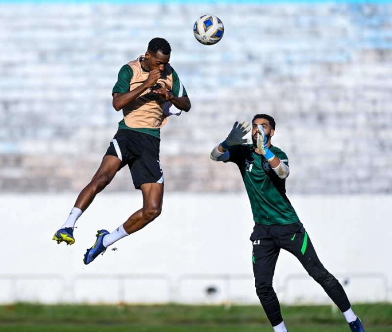 جانب من استعدادات أولمبي الأخضر لمواجهة اليابان