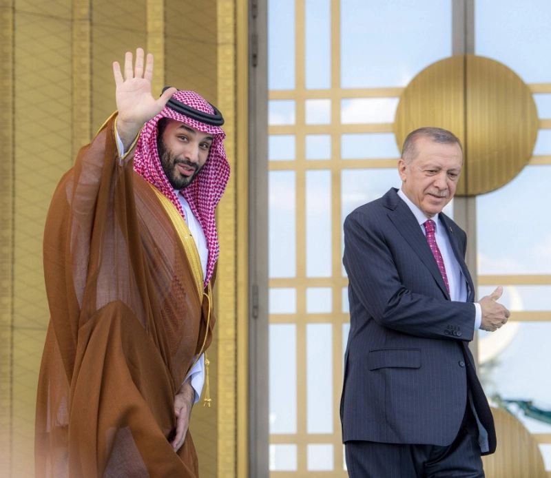 الأمير محمد بن سلمان ورجب إردوغان خلال مراسم الاستقبال الرسمية