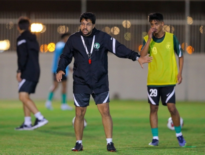 صالح المحمدي خلال تدريبات الأخضر