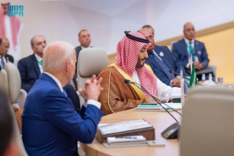 الأمير محمد بن سلمان متحدثا أمام قمة جدة (واس)