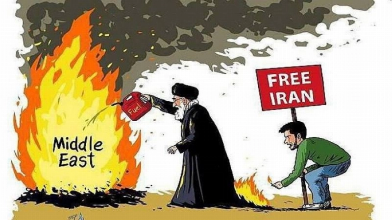 كاريكاتير وزعته منظمة مجاهدي خلق تعبيرا عما يفعله خامنئي