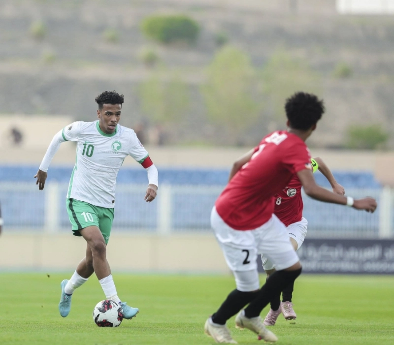 من مباراة الأخضر الشاب أمام منتخب اليمن أمس (مكة)