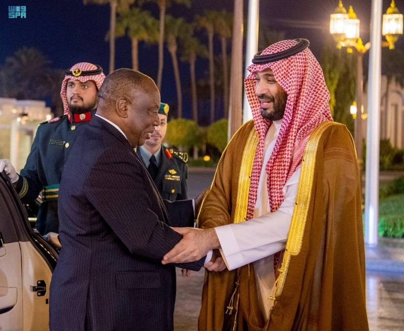 الأمير محمد بن سلمان خلال استقباله سيريل رامافوزا (واس)