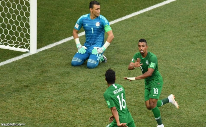 سالم الدوسري يحتفل بهدفه في مرمى المنتخب المصري