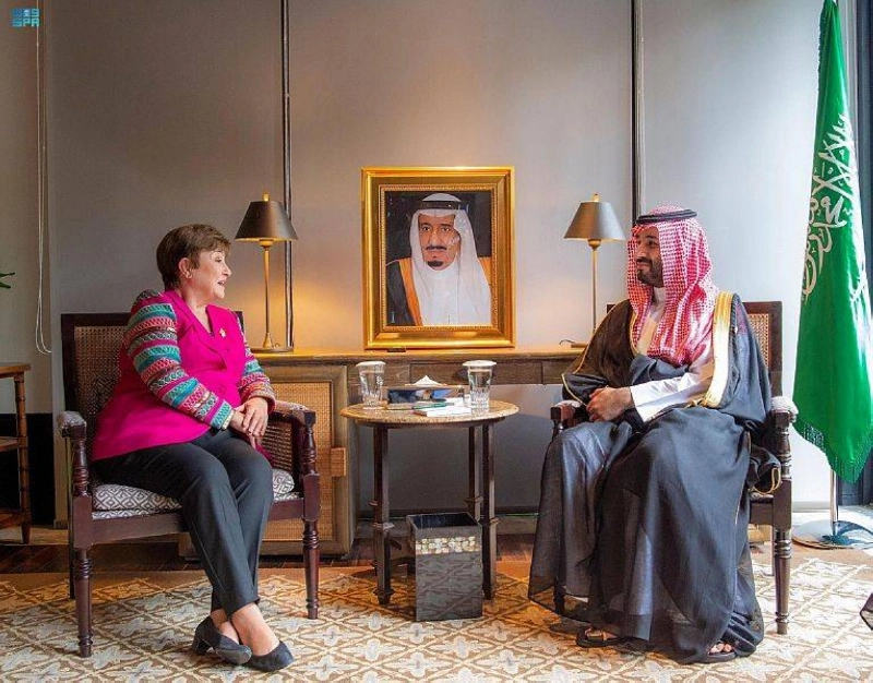 الأمير محمد بن سلمان خلال لقائه كريستالينا جورجيفا