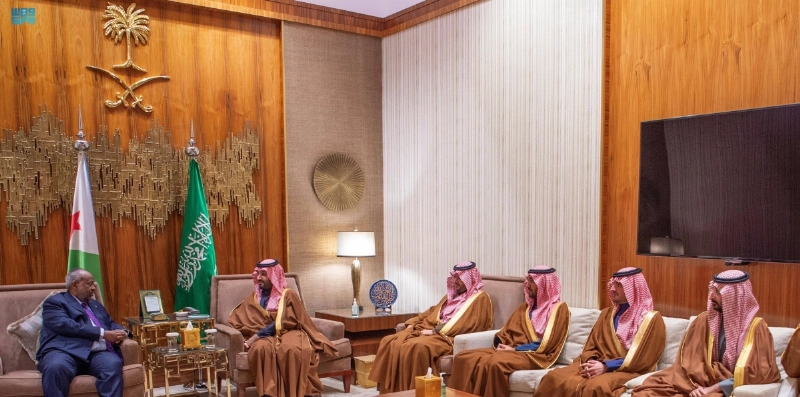 الأمير محمد بن سلمان لدى استقباله إسماعيل عمر جيله (واس)