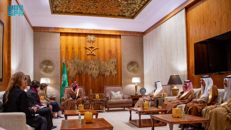الأمير محمد بن سلمان لدى استقباله كاثرين كولونا (واس)