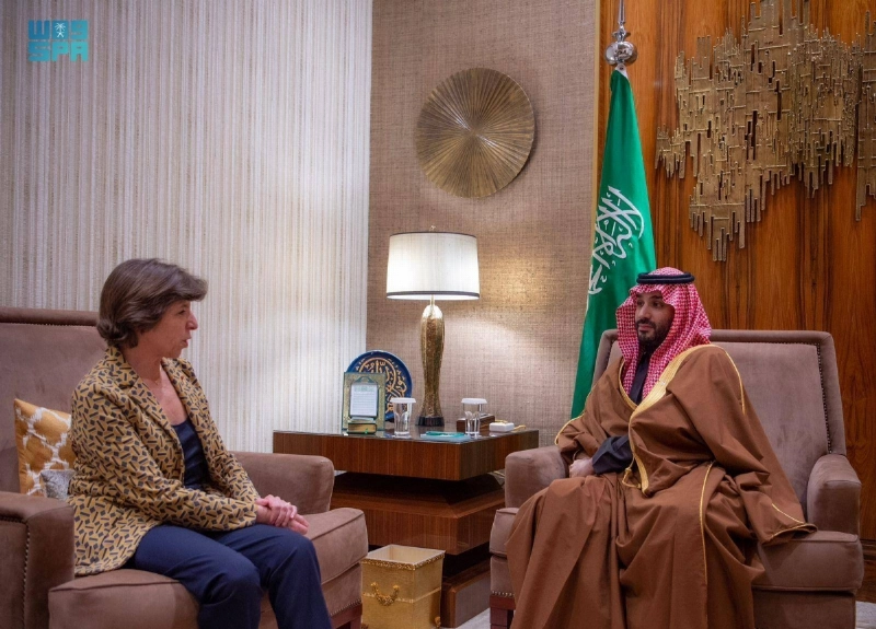 الأمير محمد بن سلمان لدى استقباله كاثرين كولونا (واس)