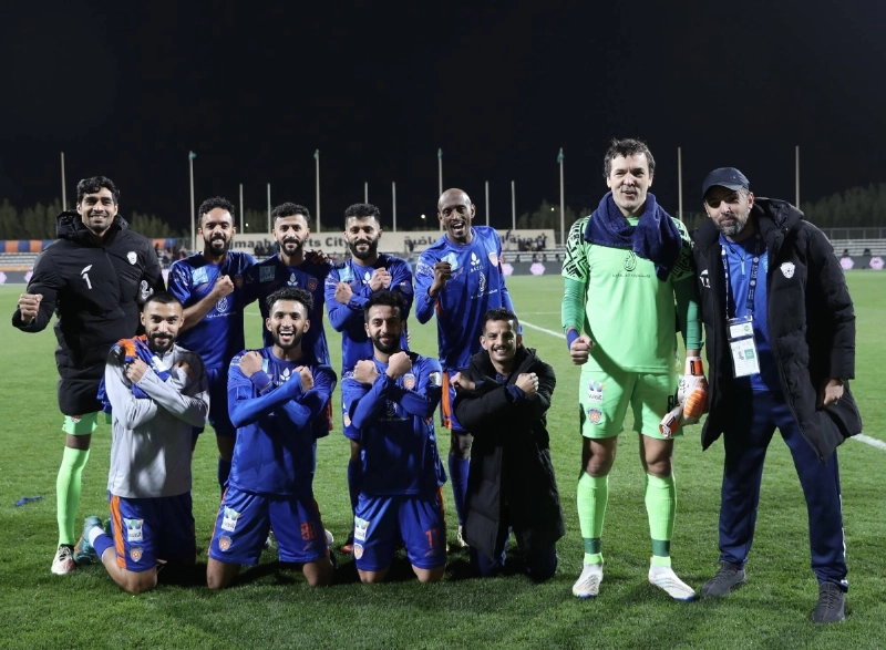 لاعبو الفيحاء بعد الفوز على الوحدة