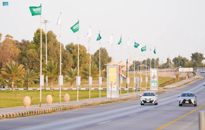 العلم السعودي يرفر عاليا في أحد الشوارع (واس)