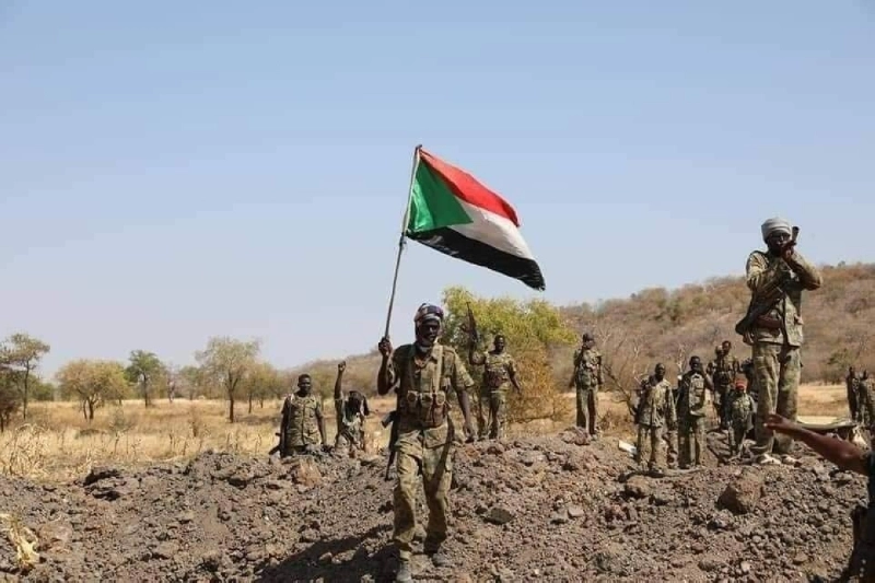 سودانيون يرفعون العلم السوداني في الفشقة