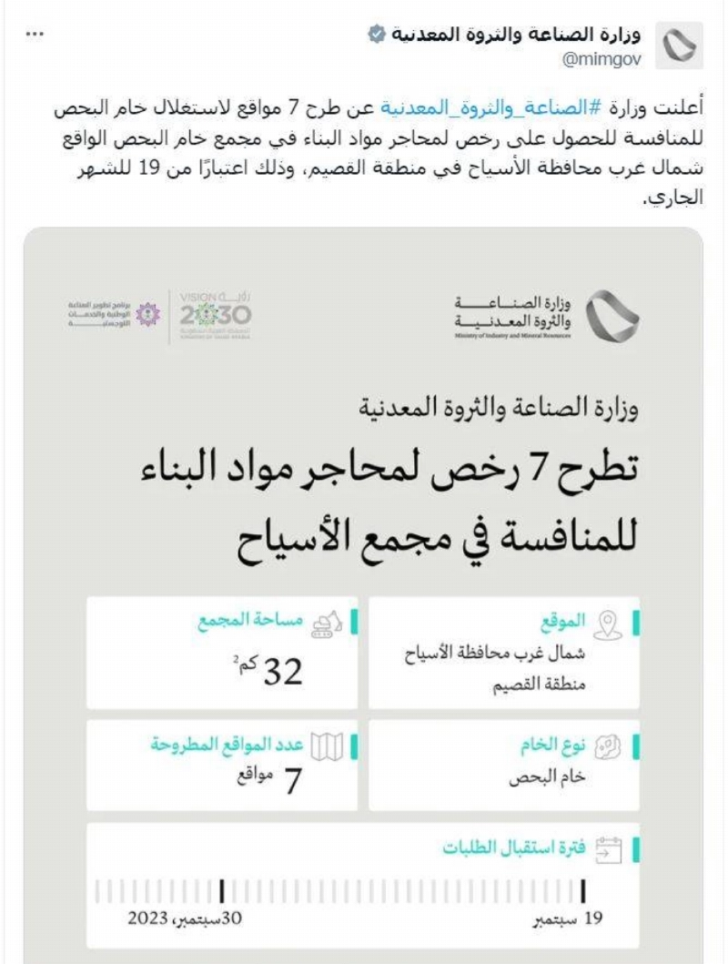 تغريدة وزارة الصناعة