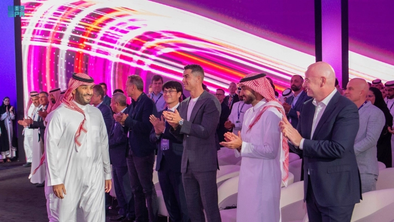 الأمير محمد بن سلمان لدى تشريفه مؤتمر الرياضة العالمية الجديدة (واس)