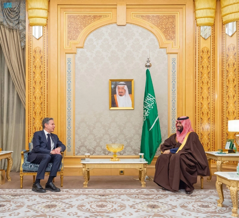 الأمير محمد بن سلمان خلال لقائه أنتوني بلينكن (واس)