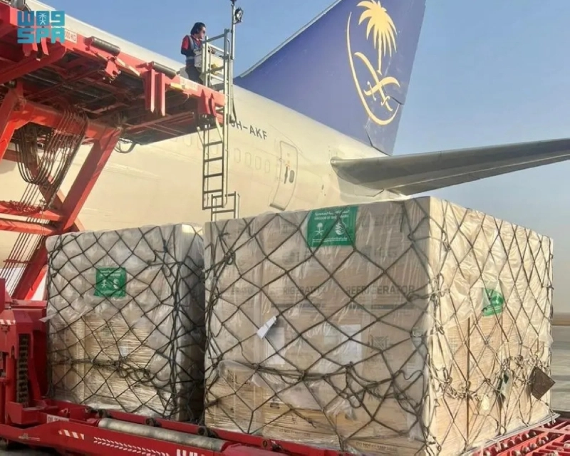 الطائرة السعودية لدى وصولها أوكرانيا (واس)