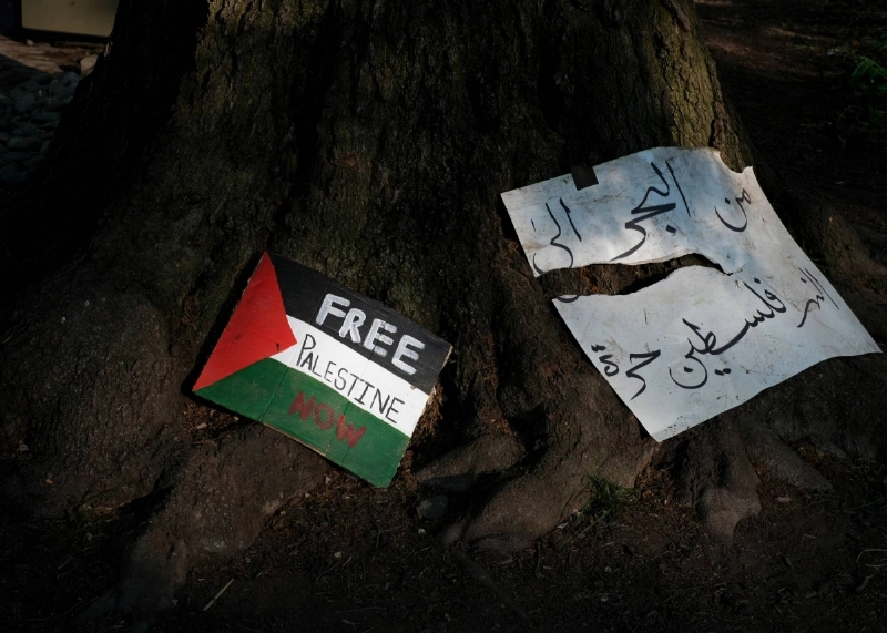 علم فلسطين في مقدمة الاعتصامات