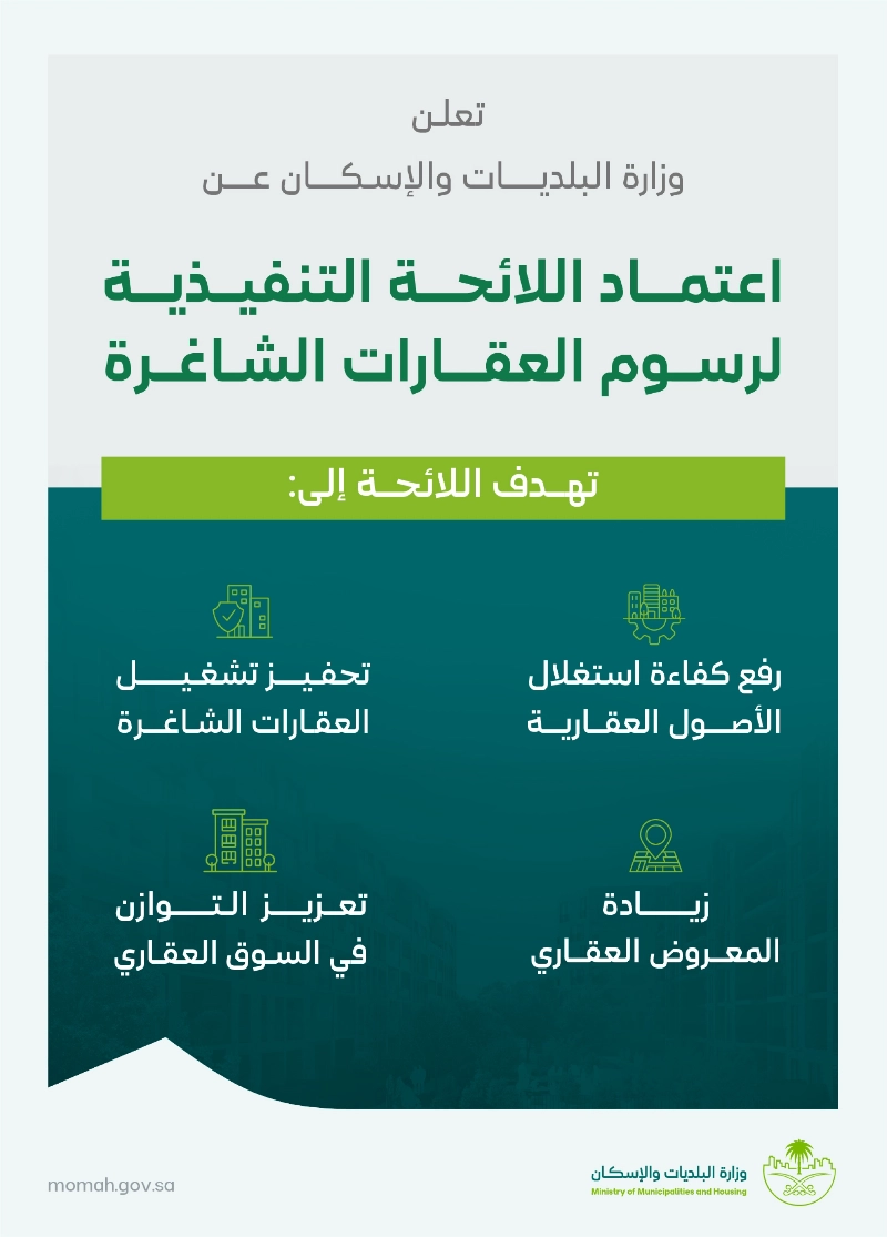 اعتماد اللائحة التنفيذية لرسوم العقارات الشاغرة