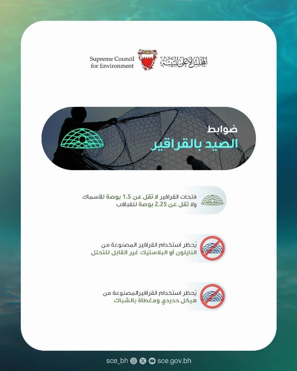 المجلس الأعلى للبيئة: بدء تنفيذ القرار رقم (6) لسنة 2025 بشأن ضوابط الصيد باستخدام الشباك والقراقير والحظور وخيوط الصيد (الخِيّة)
