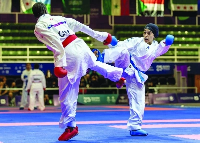 In women’s karate, Mona Al-Kharafi was eliminated in the round of 16 of the under-50kg category, losing to Ivory Coast’s Abene Adéatou Adebayo In women’s karate, Mona Al-Kharafi was eliminated in the round of 16 of the under-50kg category, losing to Ivory Coast’s Abene Adéatou Adebayo