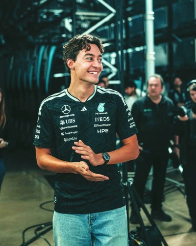 British F1 driver for Mercedes George Russell at the team’s digital launch Monday. (@MercedesAMGF1) British F1 driver for Mercedes George Russell at the team’s digital launch Monday. (@MercedesAMGF1)