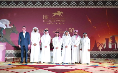 Bader bin Mohammed al-Darwish, Acting Chief Executive Officer of QREC, Ahmed al-Sheebani, Deputy Chief Executive Officer, and Abdulla al-Kubaisi, Racing Manager and other officials pose after the press conference Monday. Bader bin Mohammed al-Darwish, Acting Chief Executive Officer of QREC, Ahmed al-Sheebani, Deputy Chief Executive Officer, and Abdulla al-Kubaisi, Racing Manager and other officials pose after the press conference Monday.