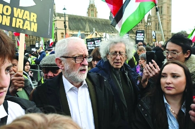 Former Labour leader Jeremy Corbyn and his brother Piers Corbyn attend a protest against the US-Israeli attacks on Iran, in Parliament Square in central London, on February 28, 2026. The United States and Israel launched strikes against Iran on Saturday, sending columns of smoke rising over Tehran as the Islamic republic retaliated with barrages of missiles across the region. (AFP) Former Labour leader Jeremy Corbyn and his brother Piers Corbyn attend a protest against the US-Israeli attacks on Iran, in Parliament Square in central London, on February 28, 2026. The United States and Israel launched strikes against Iran on Saturday, sending columns of smoke rising over Tehran as the Islamic republic retaliated with barrages of missiles across the region. (AFP)