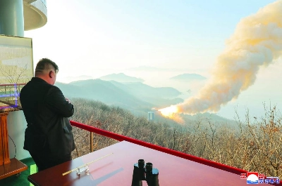 This undated picture released by North Korea's official Korean Central News Agency (KCNA) on March 29, 2026 shows North Korean leader Kim Jong Un inspecting a combustion test of a solid-fuel rocket engine at an undisclosed location in North Korea. North Korean leader Kim Jong Un oversaw a ground test of an upgraded solid-fuel rocket engine, state media reported on March 29, in the latest sign of Pyongyang's push to enhance its strategic weapons arsenal. (AFP) This undated picture released by North Korea's official Korean Central News Agency (KCNA) on March 29, 2026 shows North Korean leader Kim Jong Un inspecting a combustion test of a solid-fuel rocket engine at an undisclosed location in North Korea. North Korean leader Kim Jong Un oversaw a ground test of an upgraded solid-fuel rocket engine, state media reported on March 29, in the latest sign of Pyongyang's push to enhance its strategic weapons arsenal. (AFP)